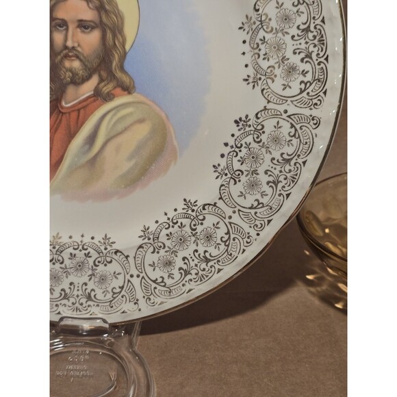 Crooksville China Jesus Christ Gold Trim Decorative Plate - Picture 7 of 8